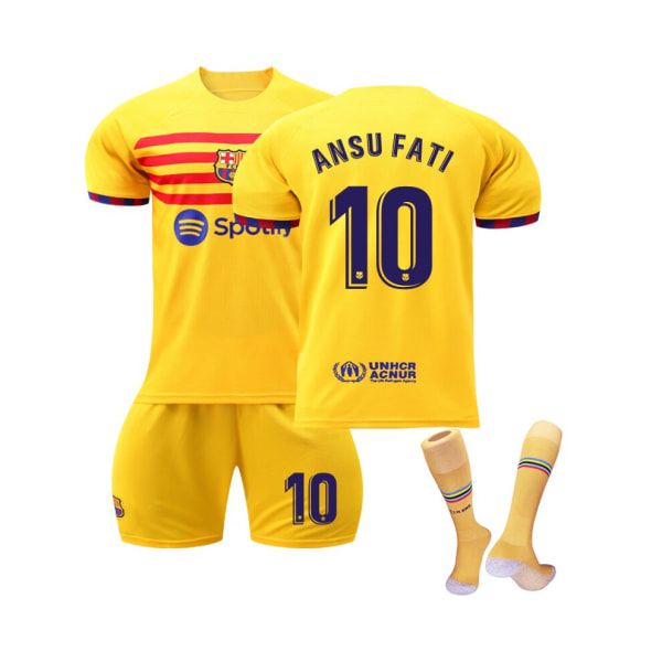 (FC Barcelona 2023 Fjärde Ansu Fati #10 Fotbollströja Set För Barn Vuxna 22(130-135CM)