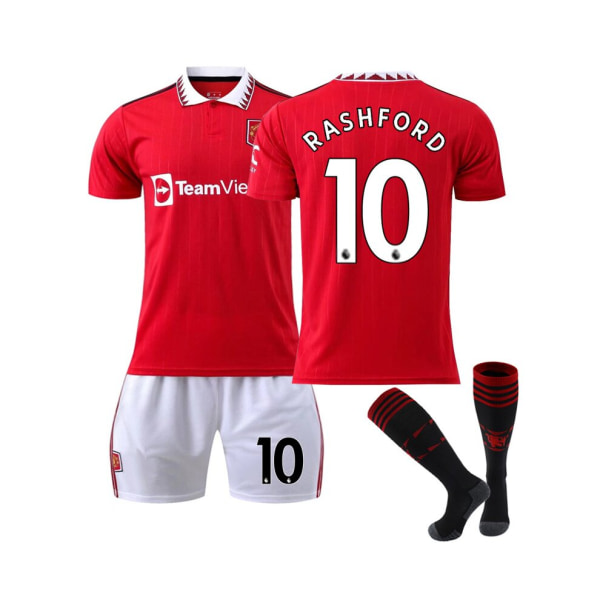 (Manchester United FC 2022/2023 hemmatröja Rashford No.10 fotbollströja 3-delade kit för barn Vuxna 26(145-150CM)