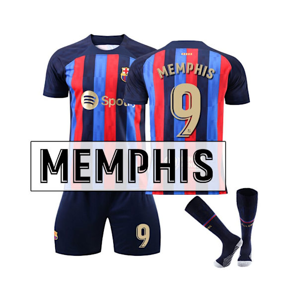 FC Barcelona Home Kit 2022/2023 Memphis No.9 fotbollströja 3-delade kit för barn Vuxna color