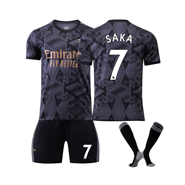 Arsenal 22/23 bortatröja Saka No.7 Fotbollströja 3-delade kit för barn Vuxna Mörk gul 38