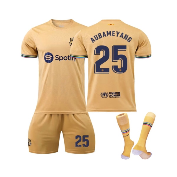 (FC Barcelona bortatröja 2022/23 Aubameyang No.25 Fotbollströja 3-delade kit för barn Vuxna 20(115-125CM)