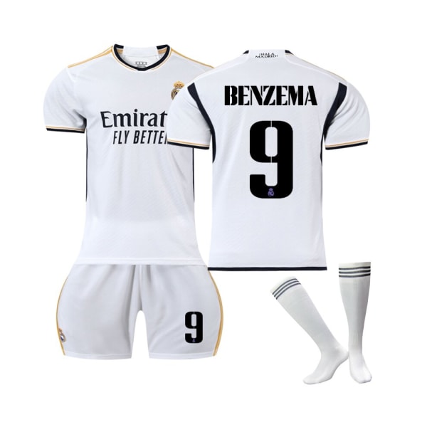 (Real Madrid 2023/24 hemmatröja Benzema No.9 fotbollströja 3-delad set för barn Vuxna 26(145-150CM)