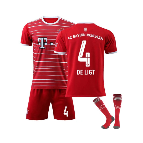 (Bayern München 22-23 Home Kit De Ligt No.4 Fotbollströja 3-delade kit för barn Vuxna 16(90-100CM)