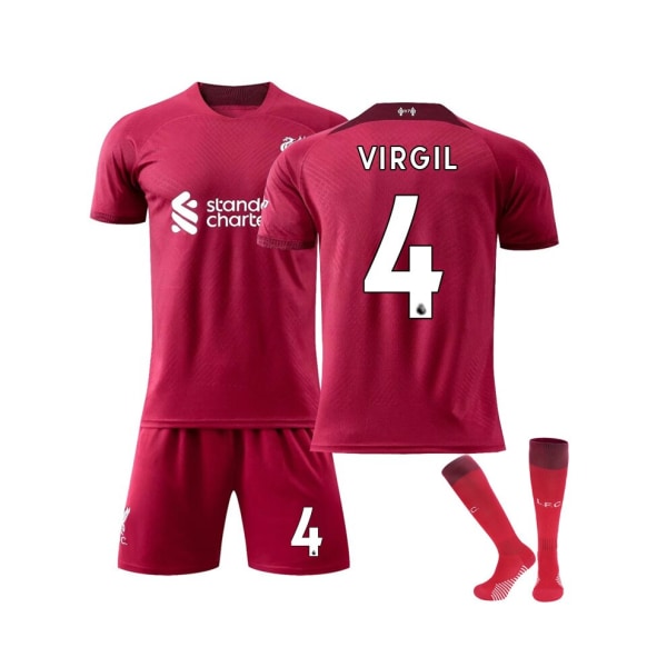 ( Liverpool FC 2022/23 hemmatröja Virgil No.4 fotbollströja 3-delade kit för barn Vuxna Kaninrosa 37