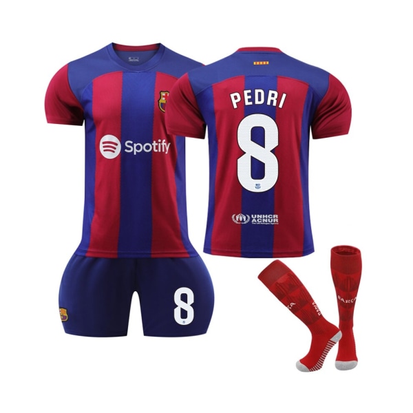 (2023/24 Barcelona Home #8 Pedri fotbollströja 3-delade kit för barn Vuxna 18(100-110CM)