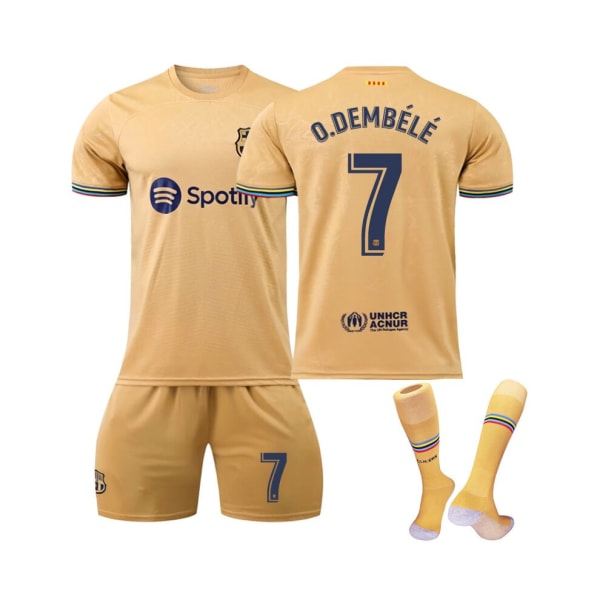 FC Barcelona bortatröja 2022/23 O.Dembele No.7 Fotbollströja 3-delade kit för barn Vuxna 18(100-110CM)