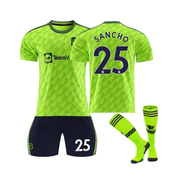 (Neongrön Manchester United 2022/23 Third Replica Jersey Sancho No.25 Fotbollströja 3-delade kit för barn Vuxna XS(155-165CM)