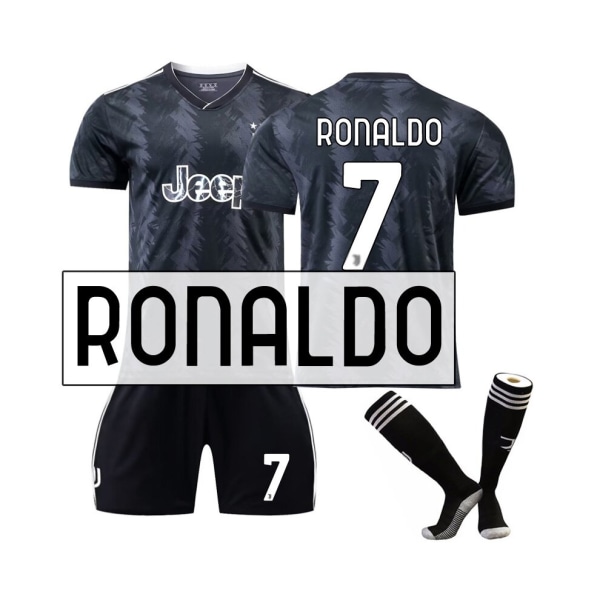Juventus 22/23 bortatröja Ronaldo No.7 Fotbollströja 3-delade kit för barn Vuxna