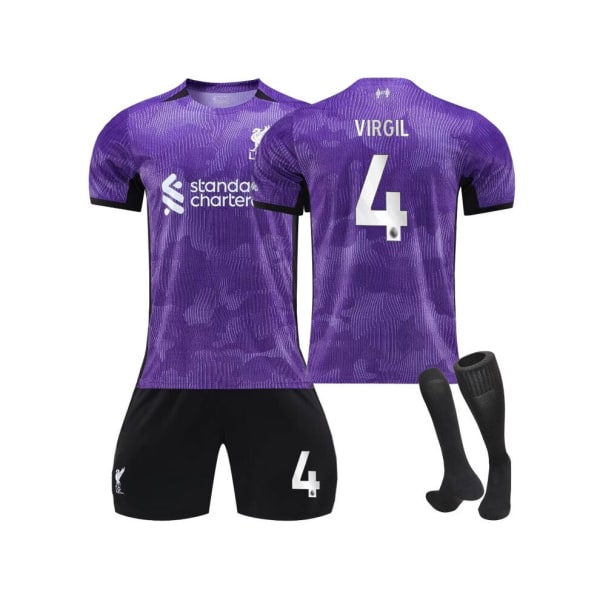 (2023-2024 New Purple Second Away #4 Virgil Fotbollströja Fotbollströja Kit för barn Vuxna L(175-180CM)
