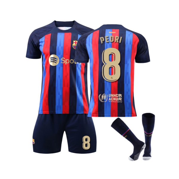 (FC Barcelona Home Kit 2022/2023 Pedri No.8 Fotbollströja 3-delade kit för barn Vuxna 20(115-125CM)