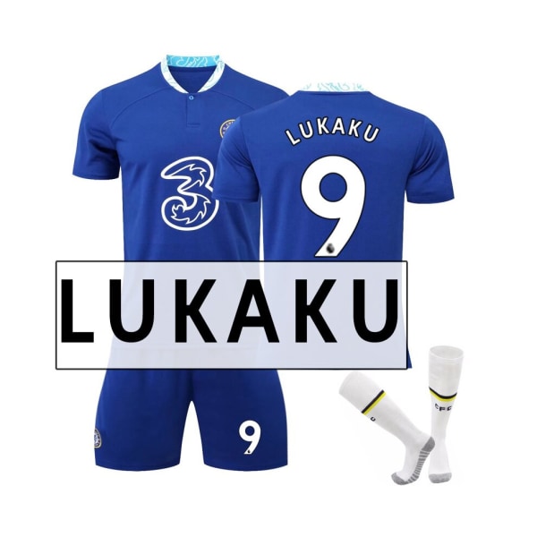 (Chelsea Home Stadium Jersey 2022-23 Lukaku No.9 Fotbollströja 3-delade kit för barn Vuxna 26(145-150CM)