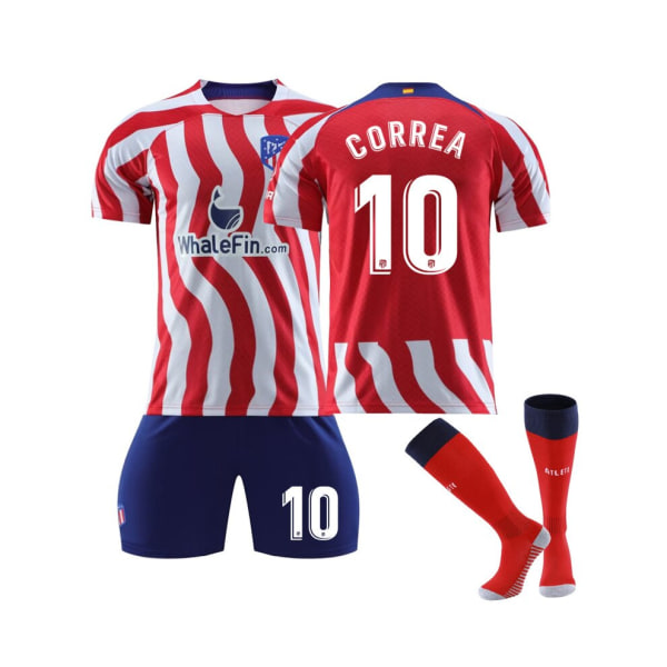 Atletico Madrid hemmatröja 2022/23 Correa No.10 fotbollströja 3-delade kit för barn Vuxna 16(90-100CM)