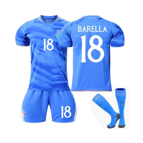 (Italy Home Jersey 2023/24 Barella #18 Fotbollströja Kit 16(90-100CM)
