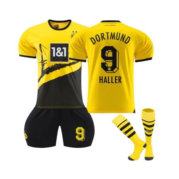 (Dortmund 2023/24 Hem #9 Haller Fotbollströja Kit för barn Vuxna 26(140-150CM)