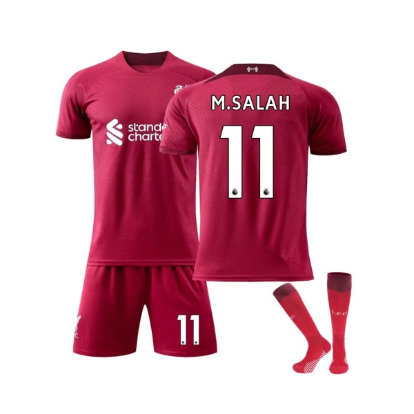 (Liverpool FC 2022/23 hemmatröja M.Salah No.11 fotbollströja 3-delade kit för barn Vuxna Röd Svart 42