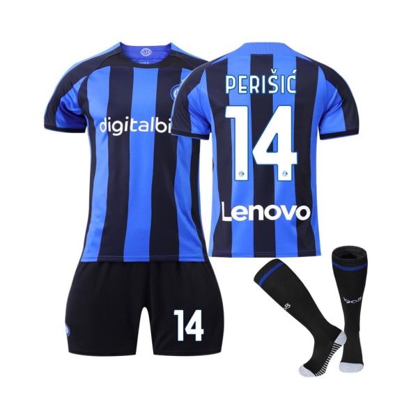 (Inter Milan 22/23 hemmatröja Periic No.14 fotbollströja 3-delade kit för barn Vuxna Svart 39