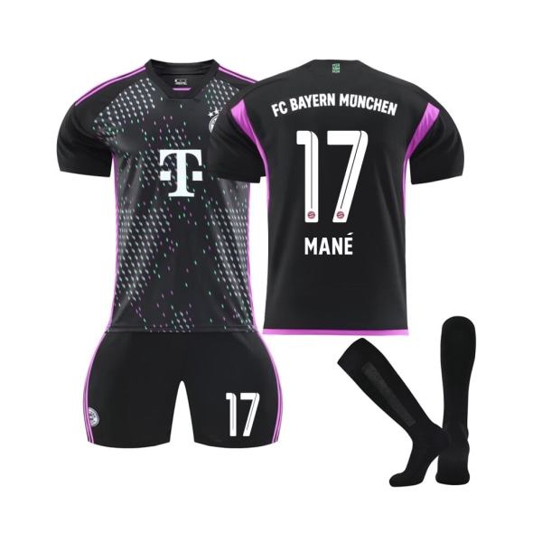 (2023/24 Bayern Borta Mane #17 Fotbollströja Kit för barn Vuxna Vin, Röd 3XL