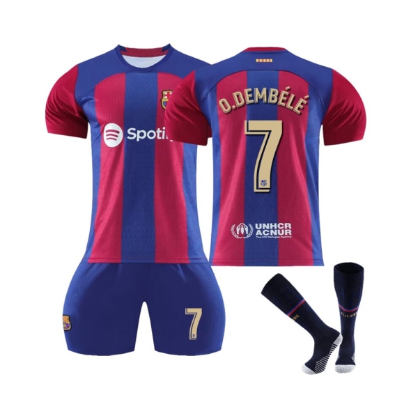 (2023/24 Barcelona Home #7 O.Dembele fotbollströjasatser för barn Vuxna 26(140-150CM)