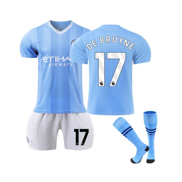 ( 2023/24 Manchester City Home #17 De Bruyne Fotbollströja Kit för barn Vuxna XS(160-165CM)