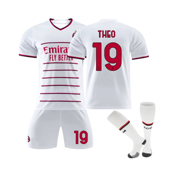 (AC Milan bortatröja 2022/23 Theo No.19 fotbollströja 3-delade kit för barn Vuxna Ljusgrå L