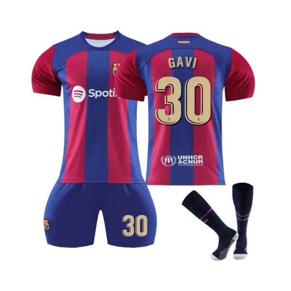 (2023/24 Barcelona Home #30 Gavi fotbollströjasatser för barn, vuxna 18(100-110CM)