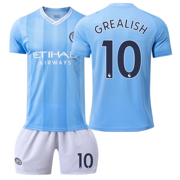 (23-24 Manchester City hemmafotbollströja, set nr 10 GREALISH fotbollskläder för barn 6-7 Years