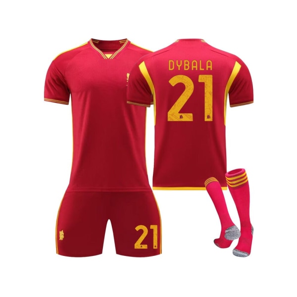 (2023/24 AS Roma Home Kit för barn Vuxna Dybala # 21 Fotbollströja kit för barn vuxna XS(160-165CM)