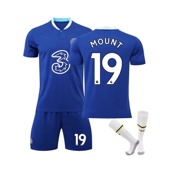 (Chelsea Home Stadium Jersey 2022-23 Mount No.19 fotbollströja 3-delade kit för barn Vuxna 22(130-135CM)