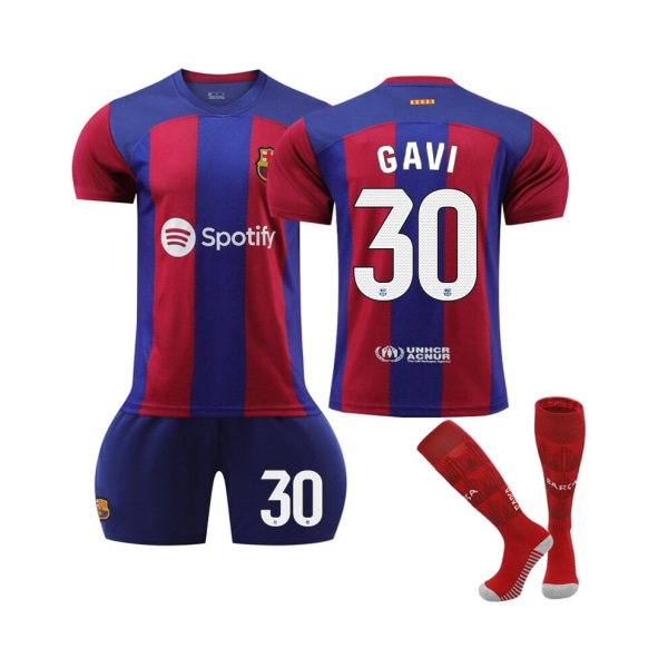 (2023/24 Barcelona Hem #30 Gavi Fotbollströja Kit grå L
