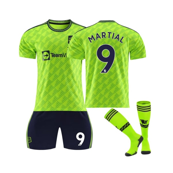 Neongrön Manchester United 2022/23 Third Replica Jersey Martial No.9 Fotbollströja 3-delade kit för barn Vuxna Silver 30 oz