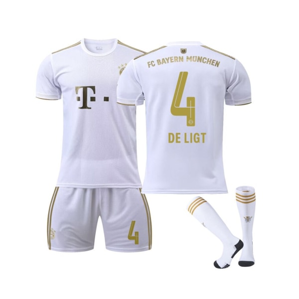 (Bayern 22/23 Away Jersey De Ligt No.4 Fotbollströja 3-delade kit för barn Vuxna 18(100-110CM)