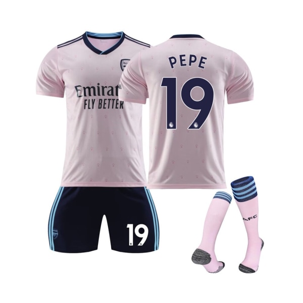 (Arsenal 22/23 Third Jersey Pepe No.19 Fotbollströja 3-delade kit för barn Vuxna S(165-170CM)