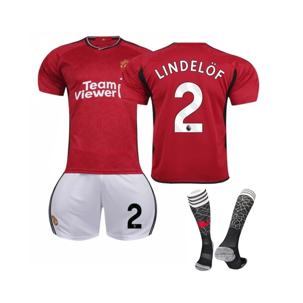(2023/24 Manchester United Hem #2 Lindelof Fotbollströja Kit för barn Vuxna S(165-170CM)