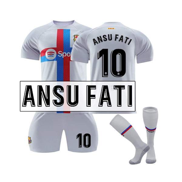 (FC Barcelona 2022/23 Stadium Third Jersey Ansu Fati No.10 Fotbollströja 3-delade kit för barn Vuxna 18(100-110CM)