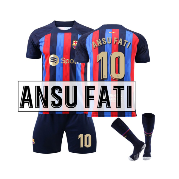 ( FC Barcelona Home Kit 2022/2023 Ansu Fati No.10 fotbollströja 3-delade kit för barn Vuxna Blå S/M