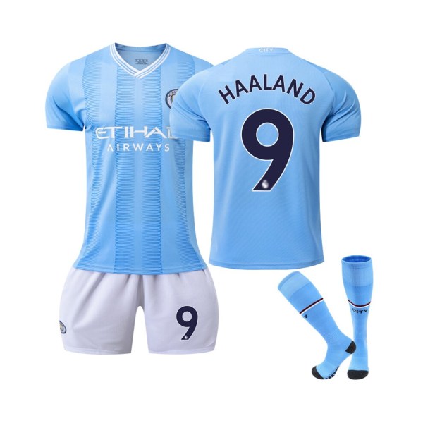 (2023/24 Manchester City Home #9 Haaland Fotbollströja Kit för barn Vuxna S(165-170CM)