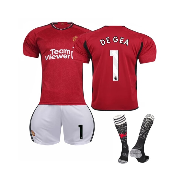 ( 2023/24 Manchester United Home #1 De Gea Fotbollströja Kit för barn Vuxna L(175-180CM)