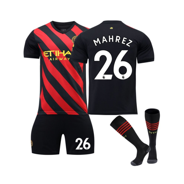 (Manchester City F.C. Away 22/23 Jersey Mahrez No.26 Fotbollströja 3-delade kit för barn Vuxna 1 # skog 3XL