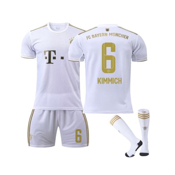 (Bayern 22/23 bortatröja Kimmich No.6 Fotbollströja 3-delade kit för barn Vuxna Vit 3XL