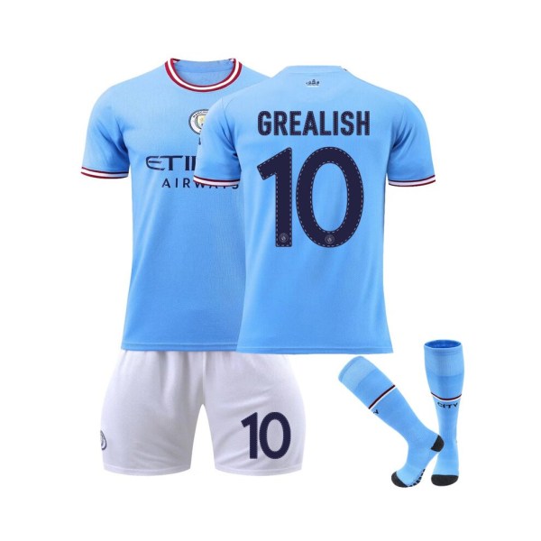 (Manchester City UEFA Champions League Final Edition Grealish No.10 fotbollströja 3-delade kit för barn Vuxna S(165-170CM)