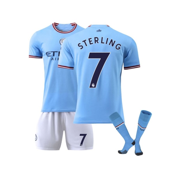 (Manchester City 2022/23 Home Sterling No.7 fotbollströja 3-delade kit för barn Vuxna 16(90-100CM)