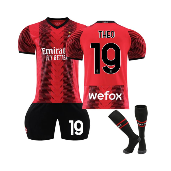 (2023/24 AC Milan hemmatröja Theo #19 Fotbollströja för barn Vuxna XS(160-165CM)
