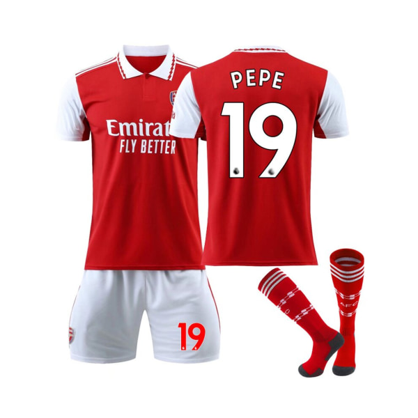 (Arsenal Home Jersey 2022-2023 Pepe No.19 fotbollströja 3-delade kit för barn Vuxna 22(130-135CM)