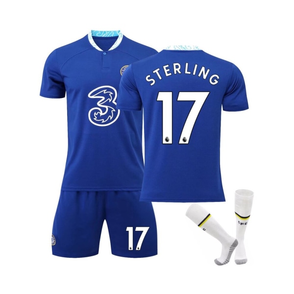 (Chelsea Home Stadium Jersey 2022-23 Sterling No.17 Fotbollströja 3-delade kit för barn Vuxna 28(150-155CM)
