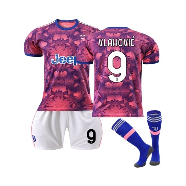 ( Juventus Third Jersey 2022/2023 Vlahovic No.9 Fotbollströja 3-delade kit för barn Vuxna 18(100-110CM)