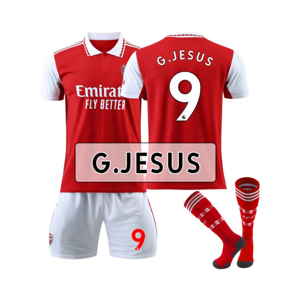 (Arsenal Home Shirt 2022-2023 G.Jesus No.9 fotbollströja 3-delad kit för barn Vuxna color