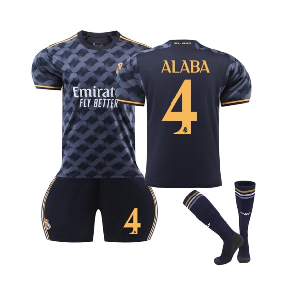 (Real Madrid 2023/24 bortatröja Alaba No.4 Fotbollströja Kit för barn Vuxna 18(100-110CM)
