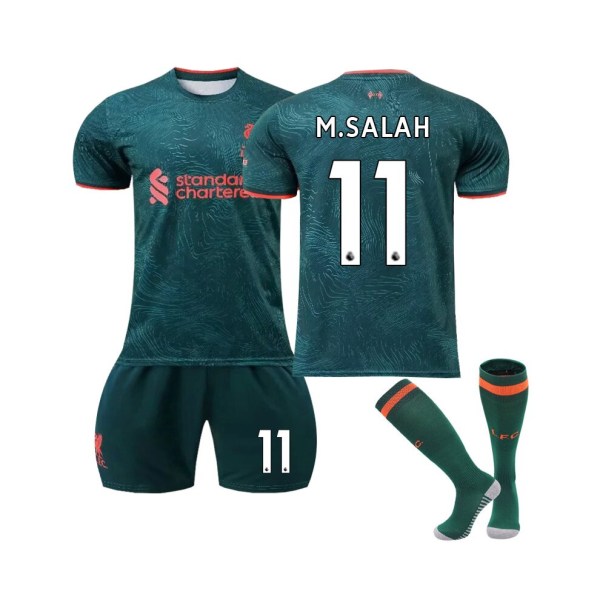 (Liverpool FC 2022/23 Third Jersey M.Salah No.11 Fotbollströja 3-delade kit för barn Vuxna black,40