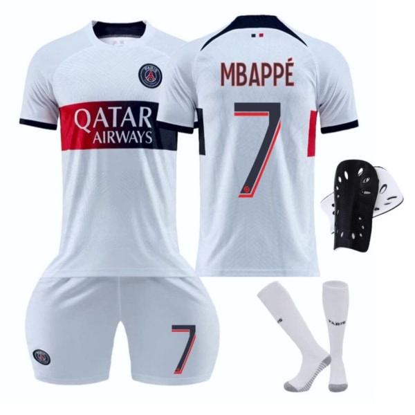 (NEYMARJR 10, ) 2023-2024 Paris borta fotbollströja med strumpor med knäskydd MBAPP 7 Kids 24(130-140CM)