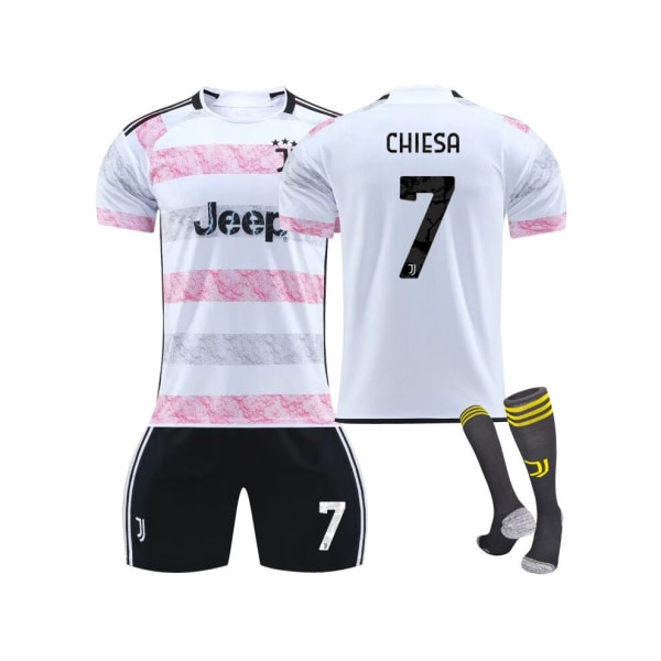 (Juventus 2023/2024 bortatröja #7 Chiesa fotbollströjasatser för barn, vuxna 26(140-150CM)